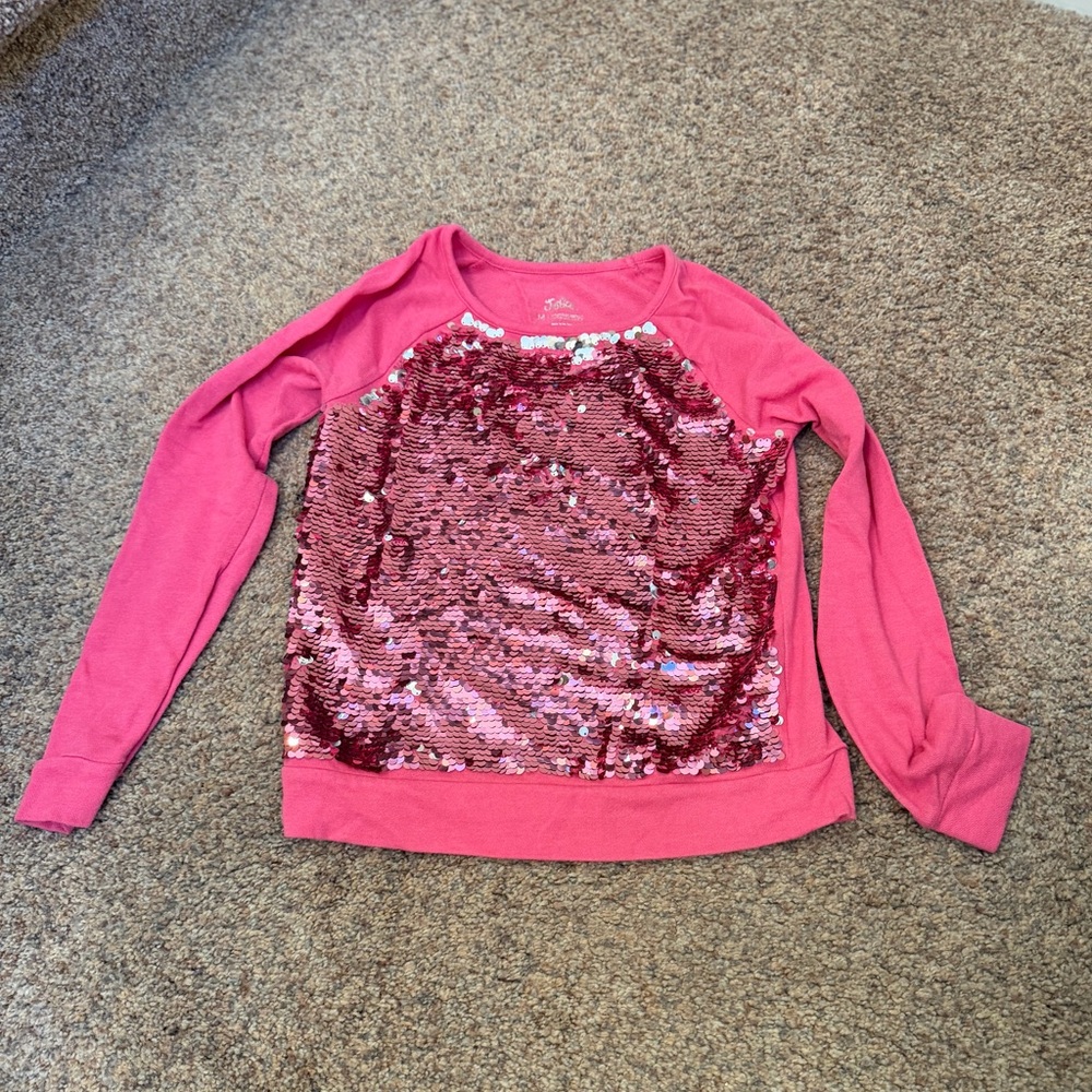 ⭐️EUC - Justice - Pink & Silver Sequin Flip Long Sleeve Top - Girls 14